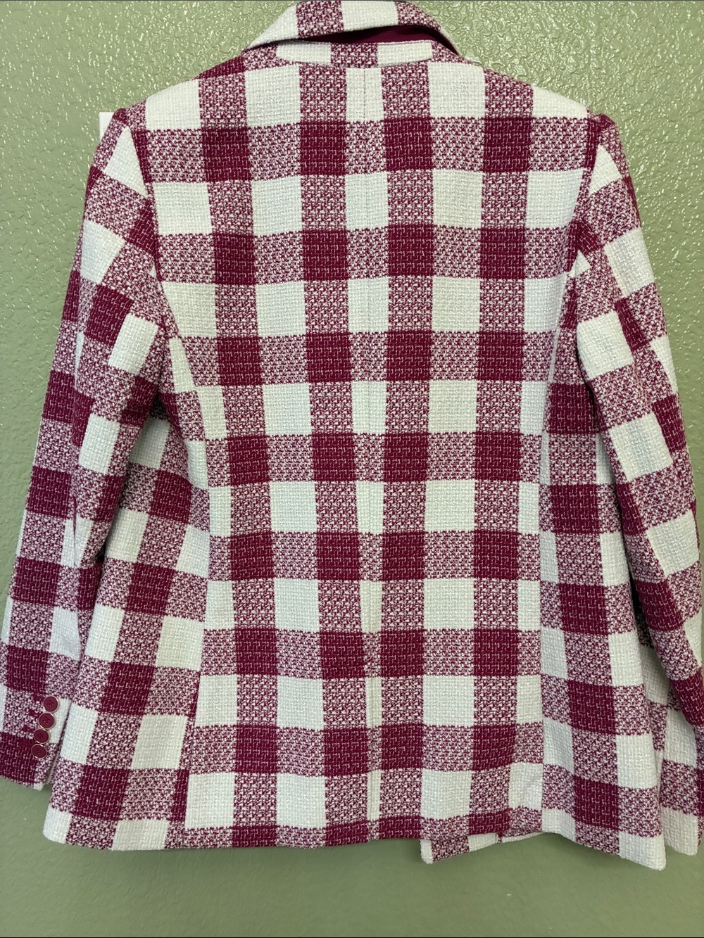 Liz Claiborne Maroon and White Checked Double-Breasted Blazer - Picture 4 of 4